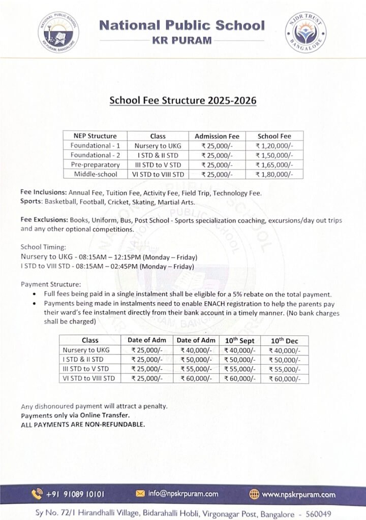 School Fee Structure NPS KR Puram CBSE Near Me School Fee Structure NPS KR Puram CBSE Near Me
